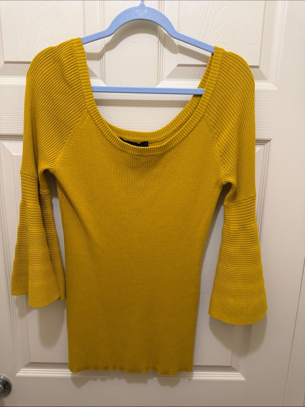 Ashley Stewart Mustard Scoop Neck Bell Sleeve Sweater